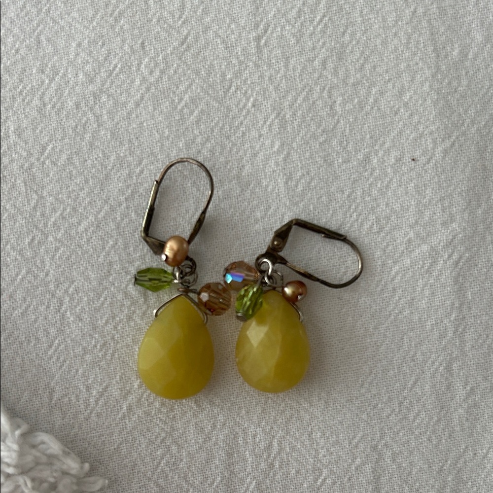 Yellow and Green Teardrop Earrings